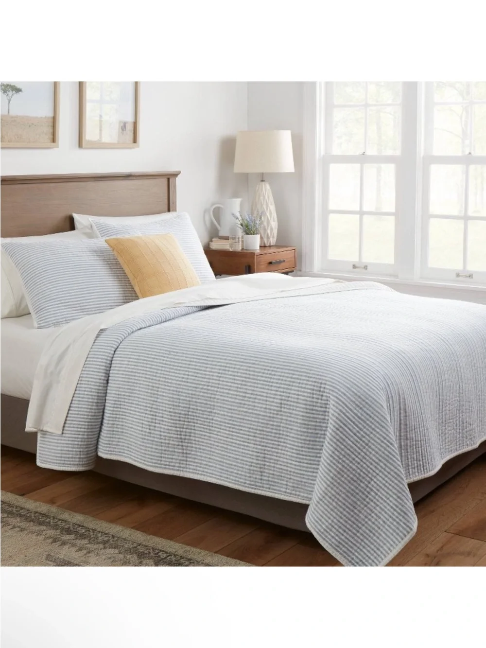 NWT Full/Queen Reversible Cotton Stripe Quilt Light Blue - Threshold